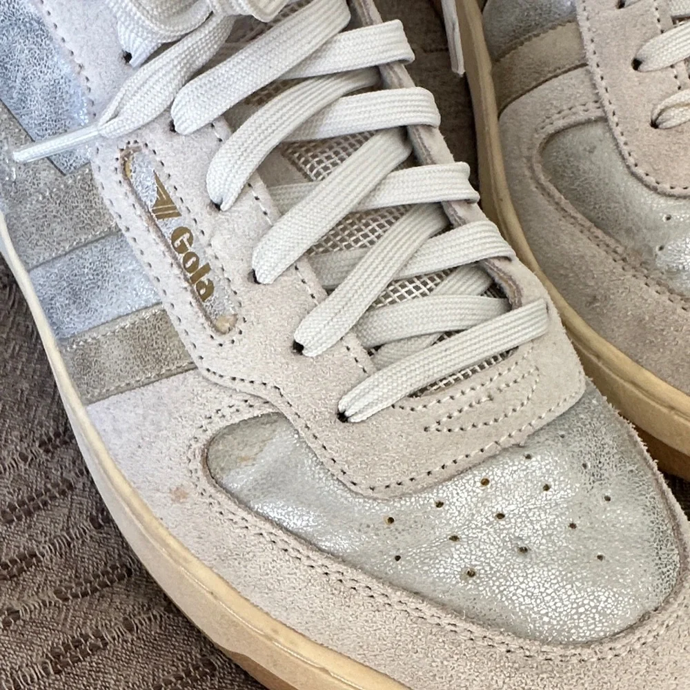 Gola Matallic Suede Court Sneakers - Cream - Picture 2 of 8